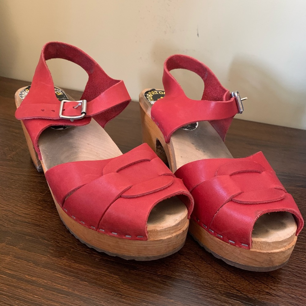 Swedish Red Peep-toe Heeled Clogs - Women’s 9.5/10
